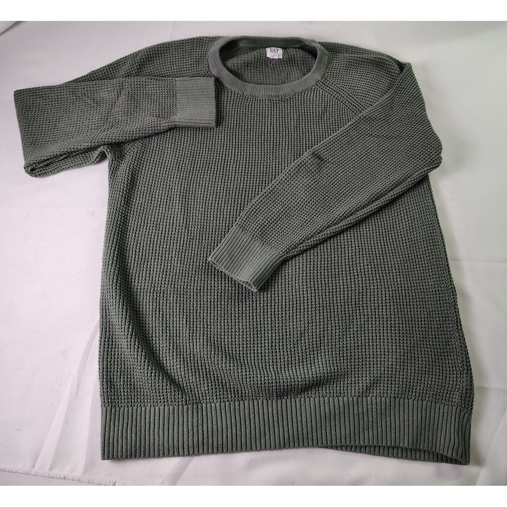 GAP Mens Olive Green Waffle Knit Cotton Crewneck Sweater Pullover Thermal Small